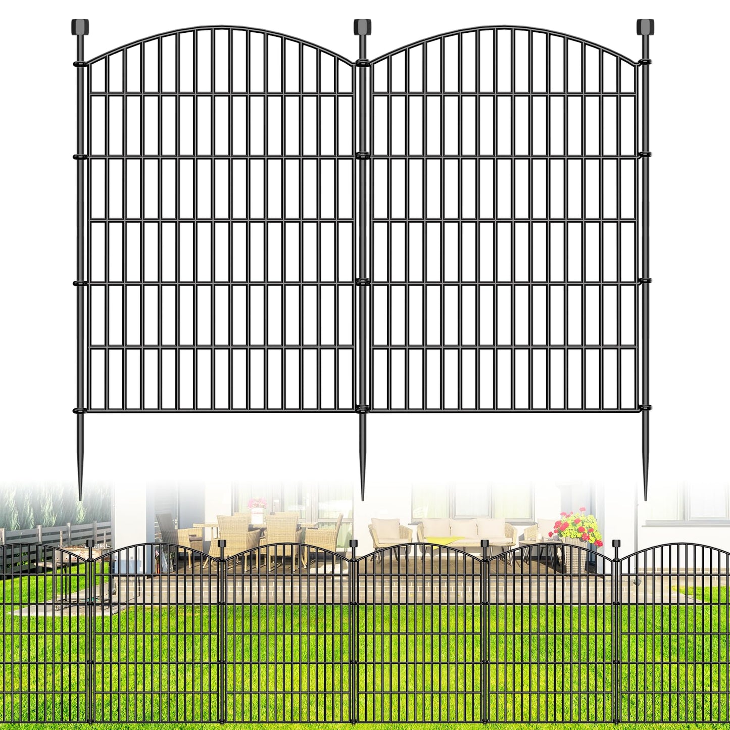 10 Panels No Dig Decorative Garden Fence - 40 in (H) x 23.6 ft (L), Dog Fence Outdoor for Yard，Rustproof Metal Animal Barrier Ground Stakes Fencing for Garden, Patio, Flower Bed