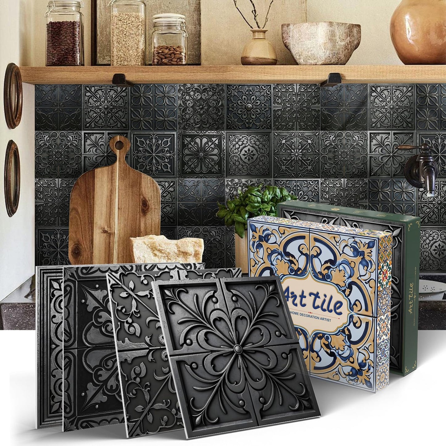 VICCI 12Pcs Tile Stickers 5.9"x5.9" Wall Decals Removable Kitchen Backsplash Peel and Stick Wall Tiles for Bathroom Includes Gift Box