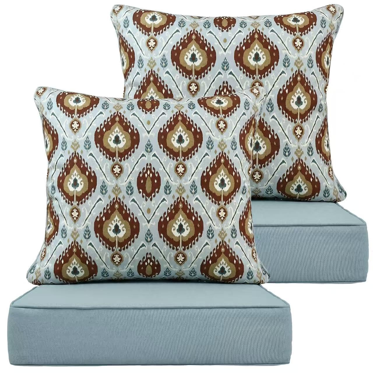 Outdoor Deep Seat Cushions 22x24x5 Inch, Waterproof Patio Chair Cushions, 2 Sets (4 Pcs: 2 Seat + 2 Back), Fade Resistant with Ties and Zipper for Garden Floral Print