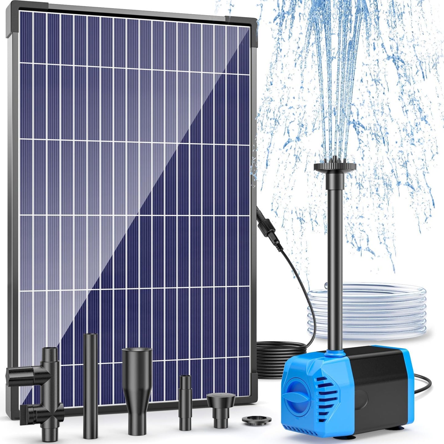 POPOSOAP 12W Solar Fountain Pump, Solar Pond Pump 160GPH Adjustable Flow, Dry-Run Protection, 16.5Ft Cord /6.6Ft Tubing for Pond/Waterfall/Garden/Hydroponics-P112L