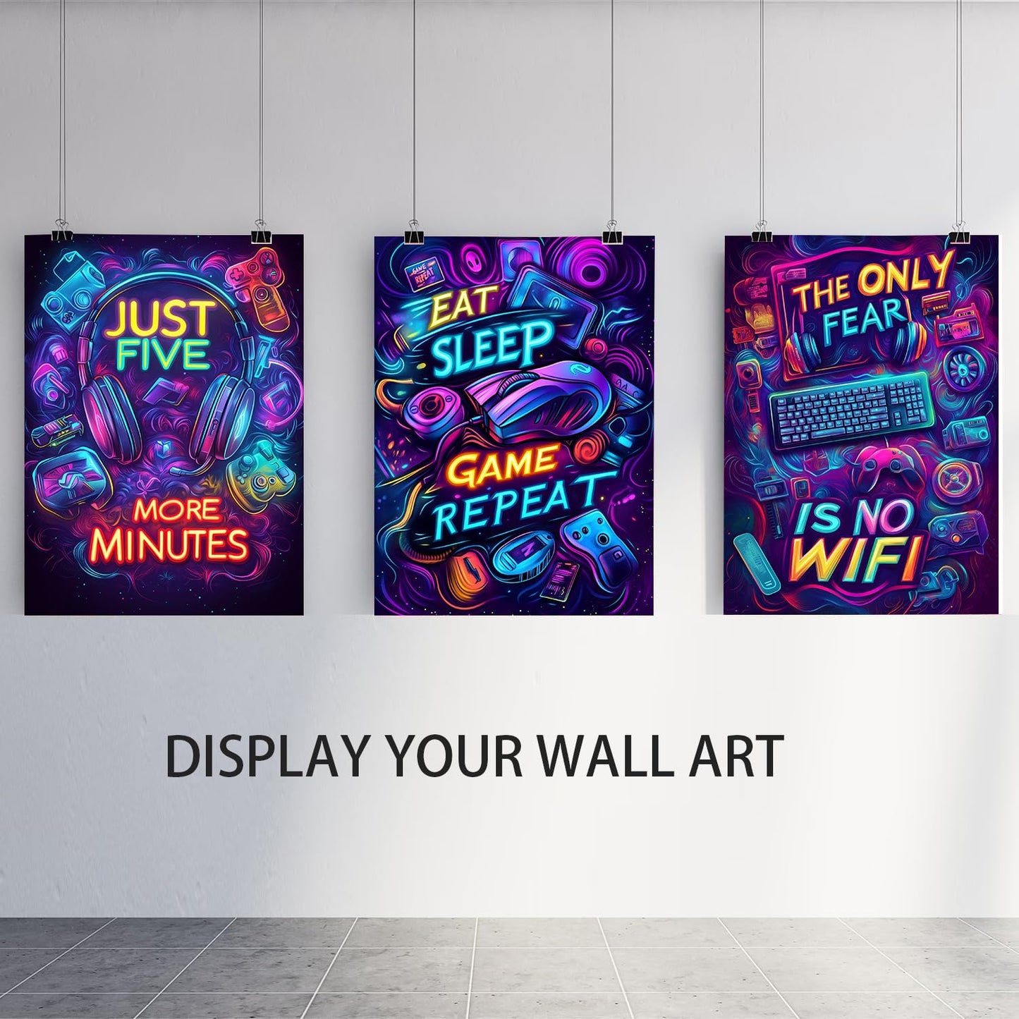 Yolbcdr Neon Gaming Posters Video Game Wall Art Prints Set of 3 Game Room Decor Gaming Sign Painting Playroom Cool Pictures Gamer Wall Decor for Boy Teen Men Bedroom Bathroom 12x16in Unframed