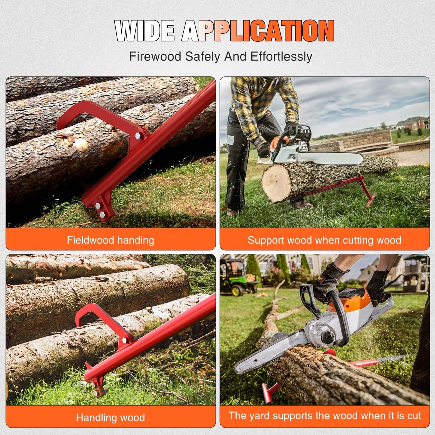 Yesker 51" Cant Hook for Log Roller Logging Tools with Adjustable Steel Cant Hooks Rubber Grip Heavy Duty Timberjack Log Lifter Mover Jack Firewood Tools for Rolling Raising up to 15" Diameter, Red