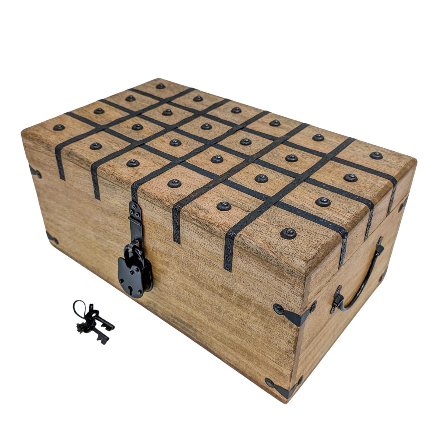 Aiden Asher Handmade Pirate Treasure Chest - Rustic Decorative Jewelry - Wooden Storage Box with Iron Lock & Skeleton Key