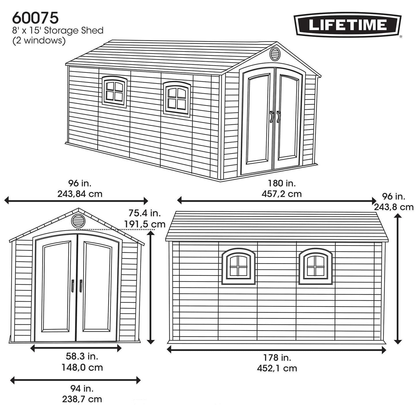 Lifetime 60075 Outdoor Storage Shed, 8x15 Ft, Desert Sand, Resin Backyard Tool Shed with Lockable Doors and Weather-Resistant Panels