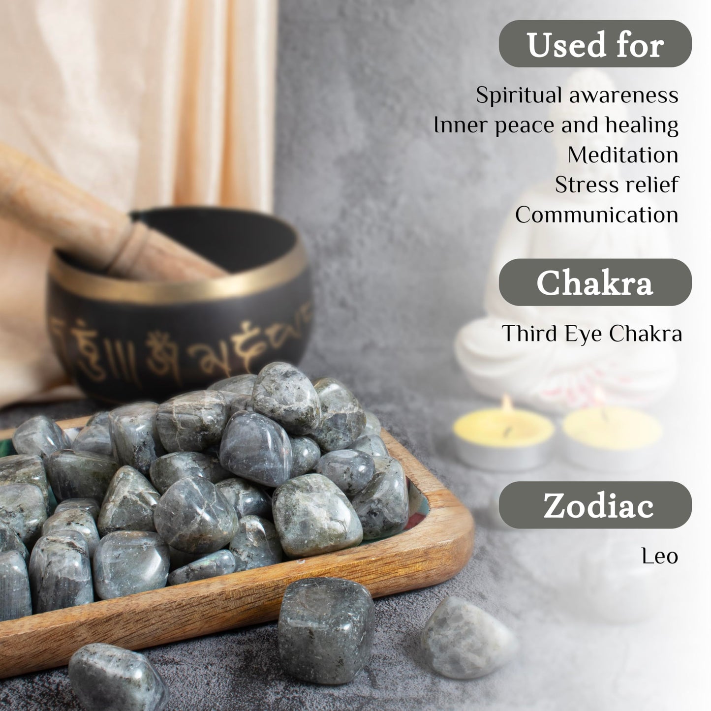 "Crocon 1LB Purple Labradorite Tumbled Stones and Crystals Bulk 2000+ Carats Natural Crystal Kit for Reiki Healing Crystal Polished, Tumble Stones, Chakra Balancing, Reiki Gift, Home Decor Size : 20mm"