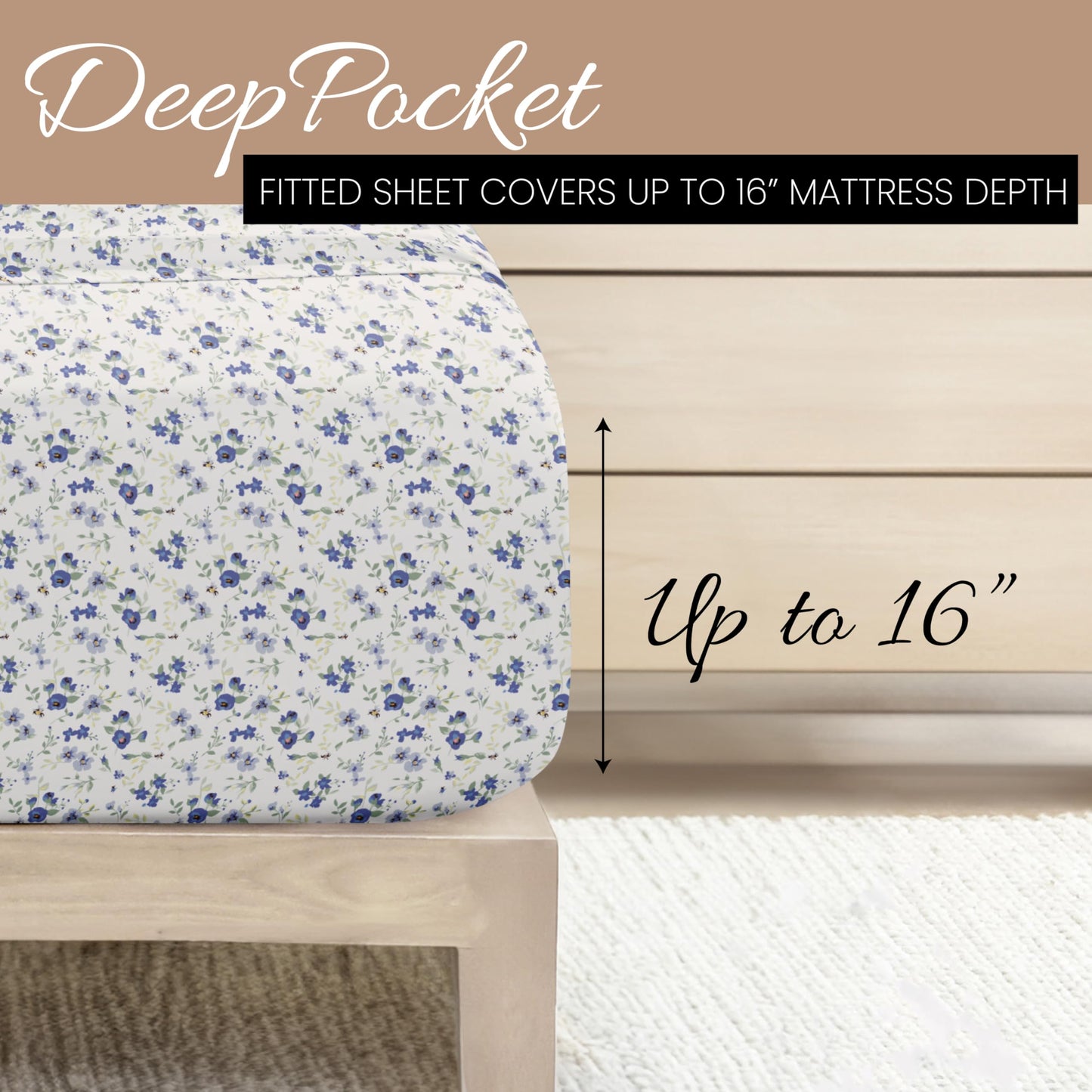 Linen Market 4 Piece Queen Sheet Set - Breathable, Double-Brushed Patterned Cooling Sheets – Ultra Soft & Wrinkle-Free 16" Deep-Pocket Queen Sheets - Easy Care Blossoms Light Blue