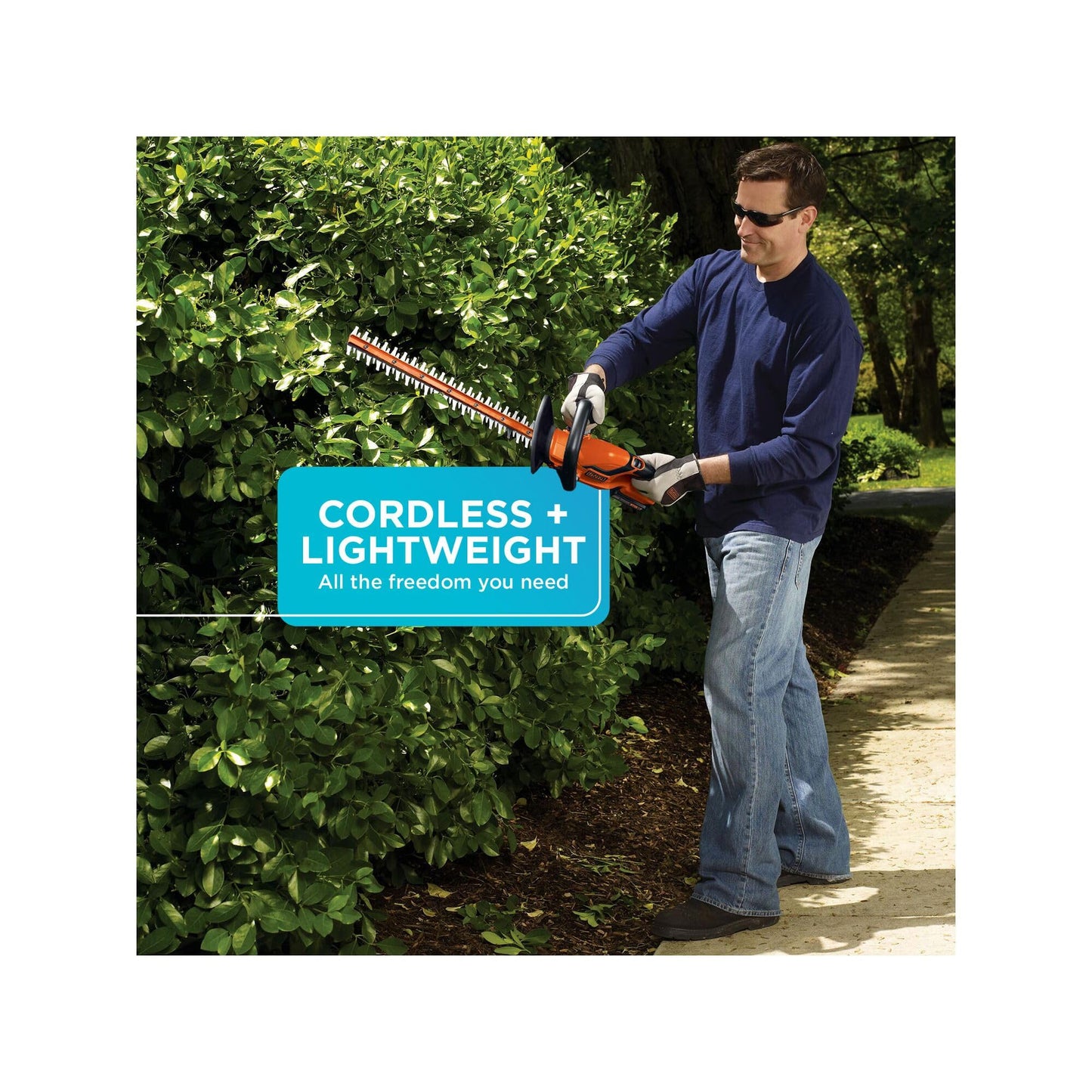BLACK+DECKER 20V MAX Cordless Hedge Trimmer, Battery and Charger Included, 22 Inch Steel Blade Lightweight Bush Trimmer, Soft Grip, Less Vibration (LHT2220)
