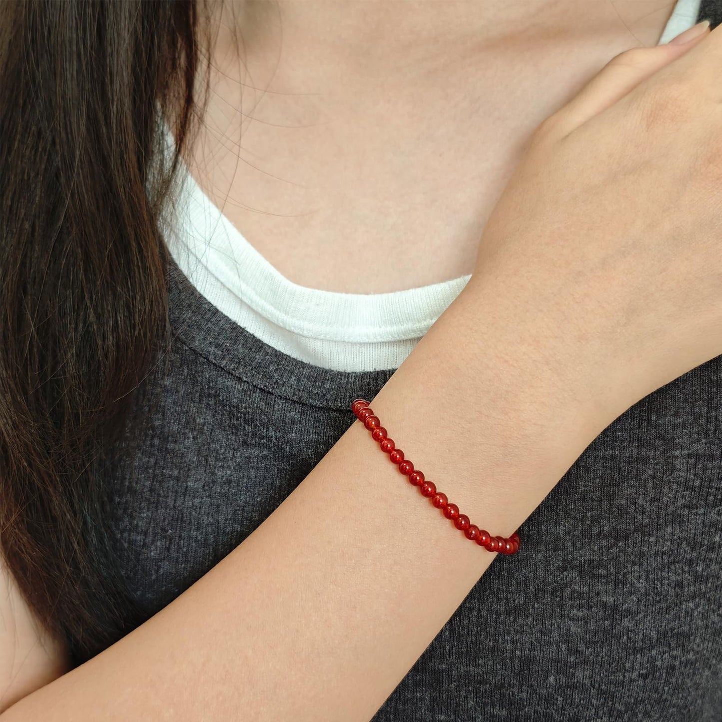 CHCCOYE 4mm Natural Healing Gemstone Bracelet Handmade Yoga Stretch Elastic Bracelet Stress Relief Crystal Jewelry for Men and Women (4mm, Carnelian)
