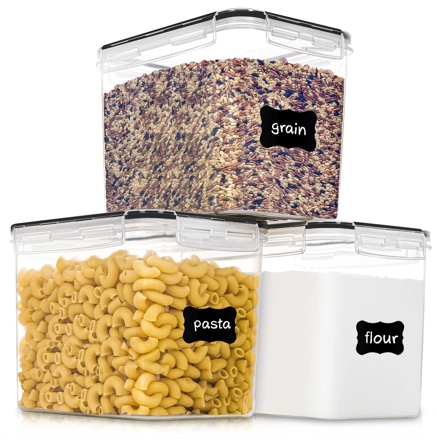 PANTRYSTAR Medium Food Storage Containers with Lids Airtight 3.6L /121.7Oz, for Flour, Sugar, Baking Supply, 3PCS BPA Free Plastic Canisters for Kitchen Pantry Organization