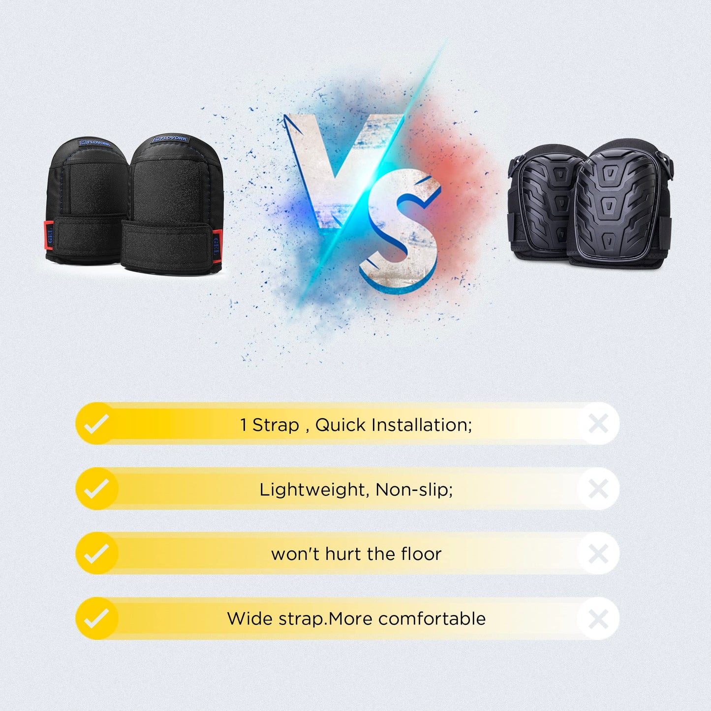 FLOVORK Knee Pads for Flooring Roofing Gardening Concrete with Soft GEL Padding,Machine Washable,PU Leather, Black Large