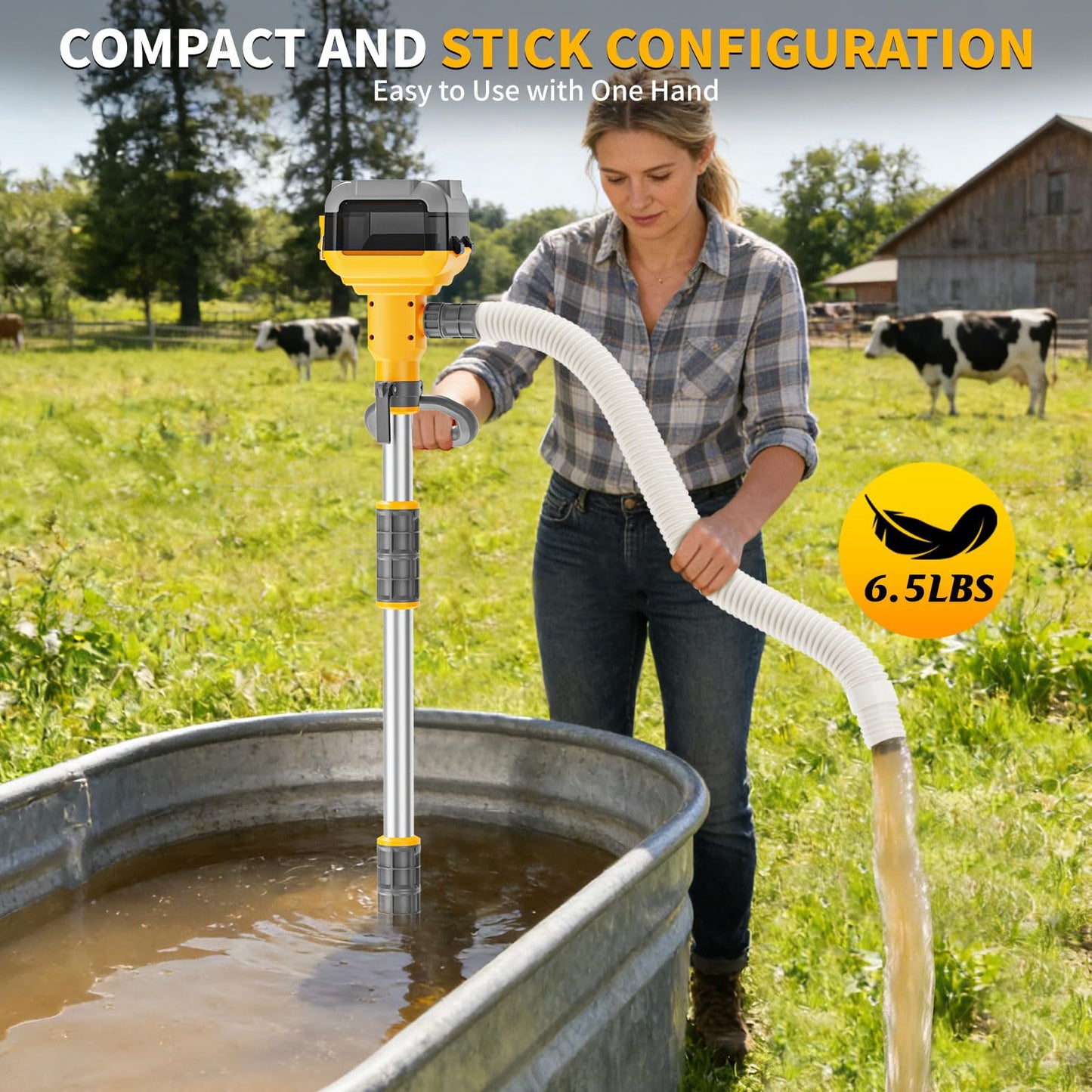 Stick Water Transfer Pump Compatible For Dewalt 20V Battery(NO Battery), Cordless 800GPH Stick Water Transfer Pump With 37-INCH Hose & Detachable Rod For Pool Pond Garden Fountain Boat Livestock Tanks