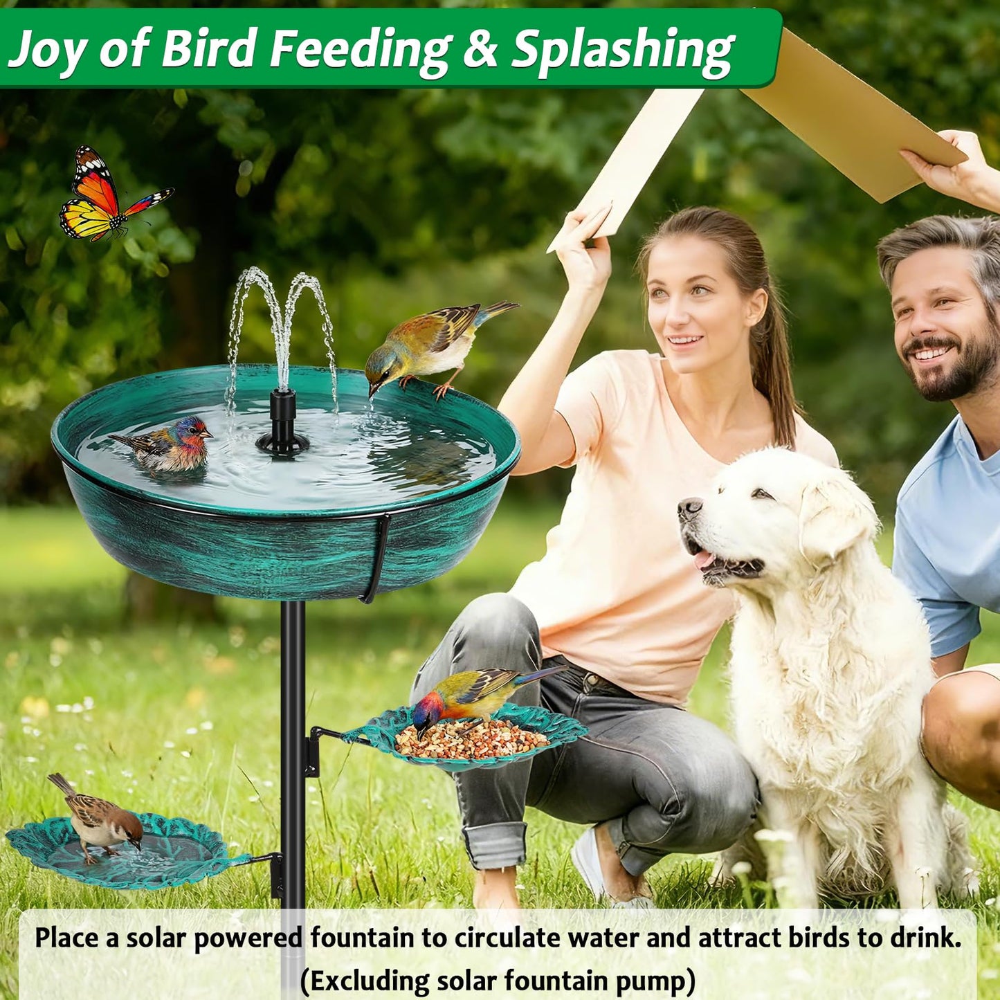 Olpchee Metal Bird Bath for Outdoor - Garden Bird Bath with Removable Bowl Heavy-Duty Base, Winter Birdbath Feeder Rust-Proof Birdbaths for Garden Yard Lawn Decor, Easy to Install(Green)