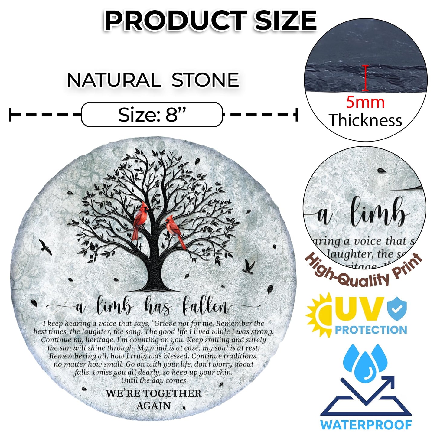 8'' Memorial Garden Stone for Loss of Loved One, Garden Stones in Memory of Loved Ones, Sympathy Gift Mothers Day, Weatherproof Outdoor Memorial Plaques, Remembrance Natural Stone with Stand HS8-8