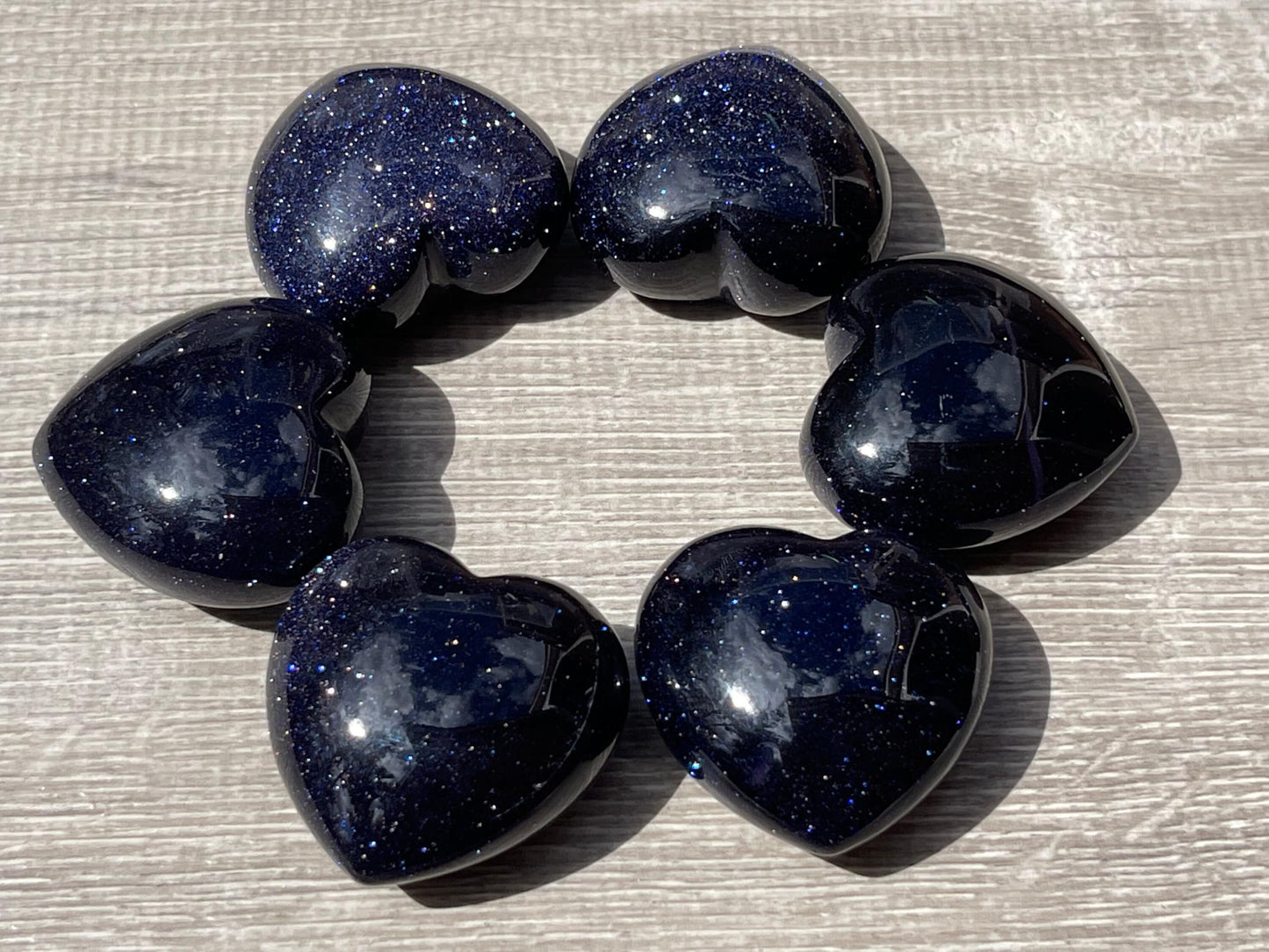 GAF TREASURES Blue Goldstone Gemstone Hearts, Polished Blue Goldstone Puffy Hearts, Blue Goldstone Crystal Palm Stone, Blue Goldstone Healing Crystal Hearts (1 Heart)
