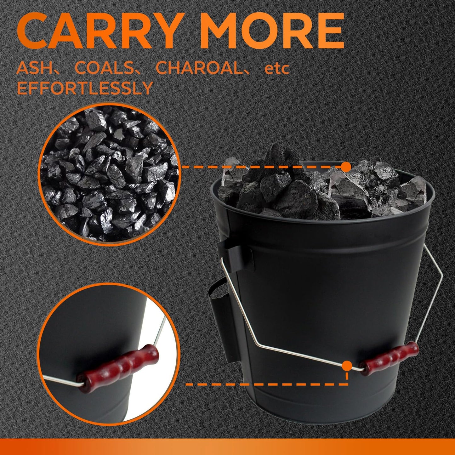 KEFIY 5.2 Gallon Ash Bucket with Lid and Shovel, Metal Fireplace Ash Bucket with Broom, Complete Fireplace Tools Set for Wood Stove and Fireplace