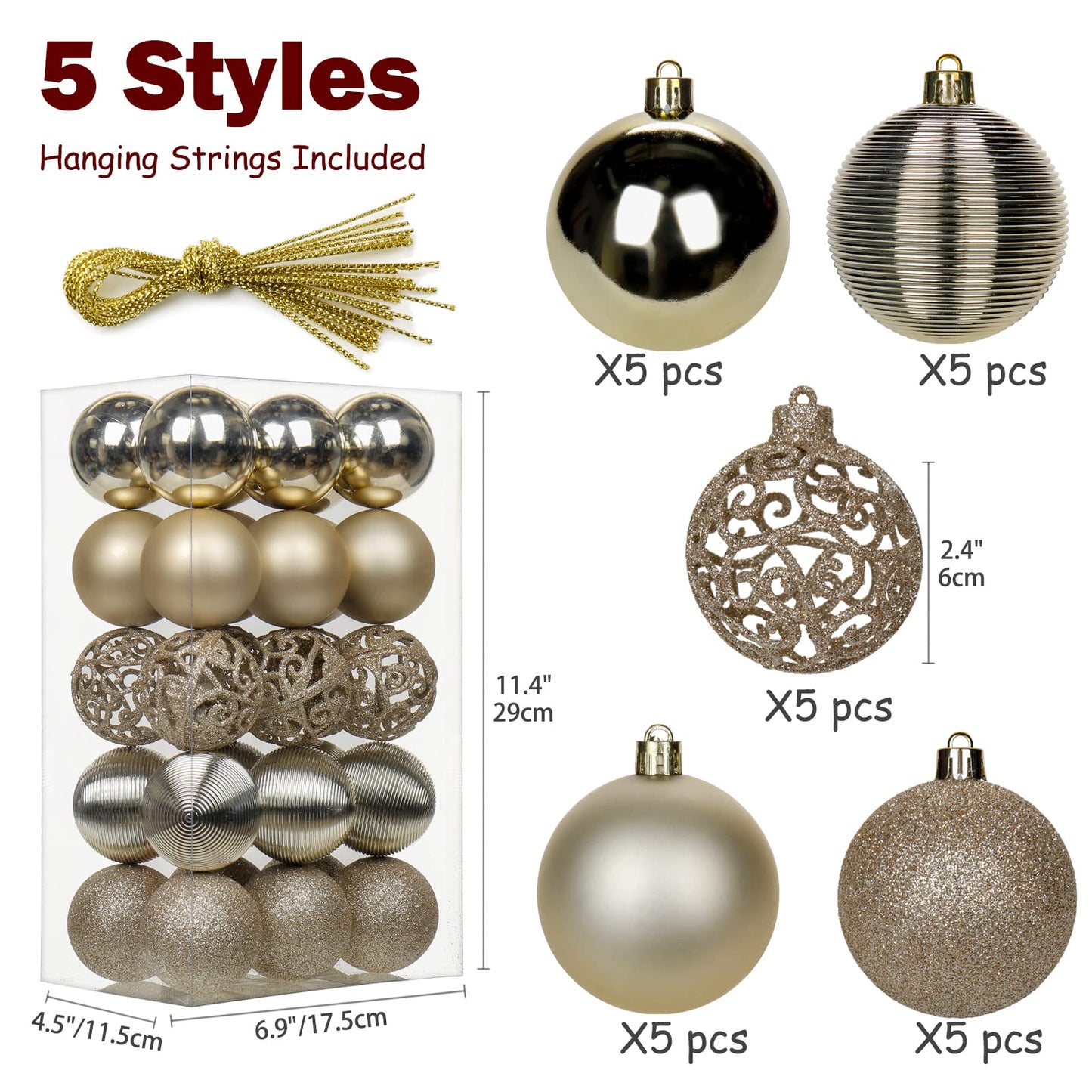 30PCS 2.36" Christmas Ball Ornaments Shatterproof Champagne Christmas Tree Decorations Xmas Tree Balls Halloween Ornaments Décor