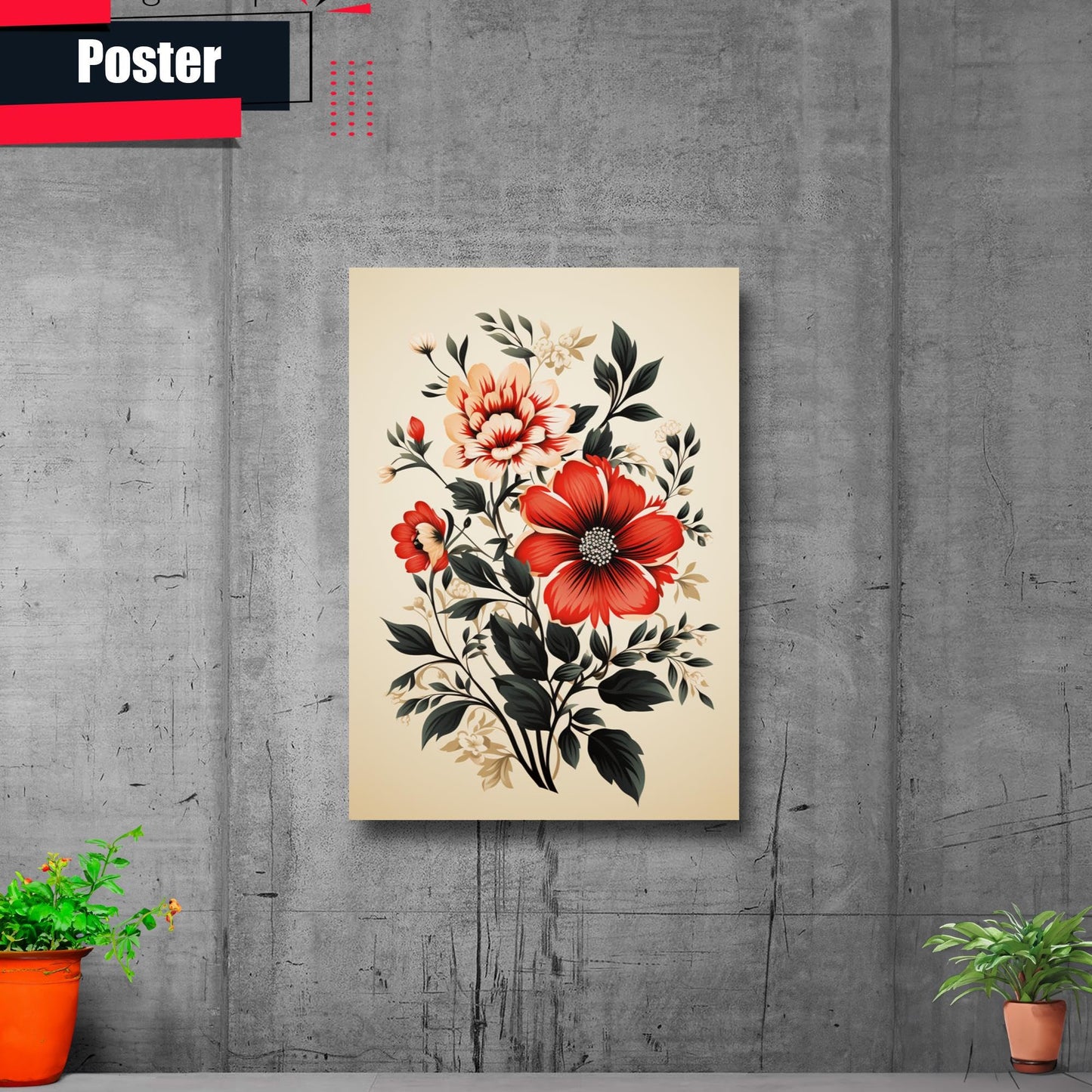 Scandinavian Folk Art, Black and Beige Abstract Botanical Wall Art for Scandinavian Home Decor, Wall Art, Home Decor