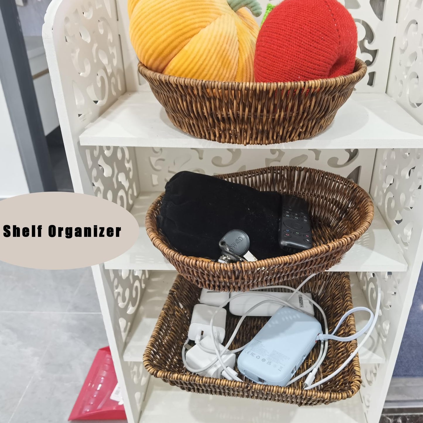 CBAOCBKVH Set of 3 Small Wicker Baskets, Bread Baskets for Serving, Handwoven Decorative Rattan Fruit Snack Food Storage Organizer for Kitchen Brown