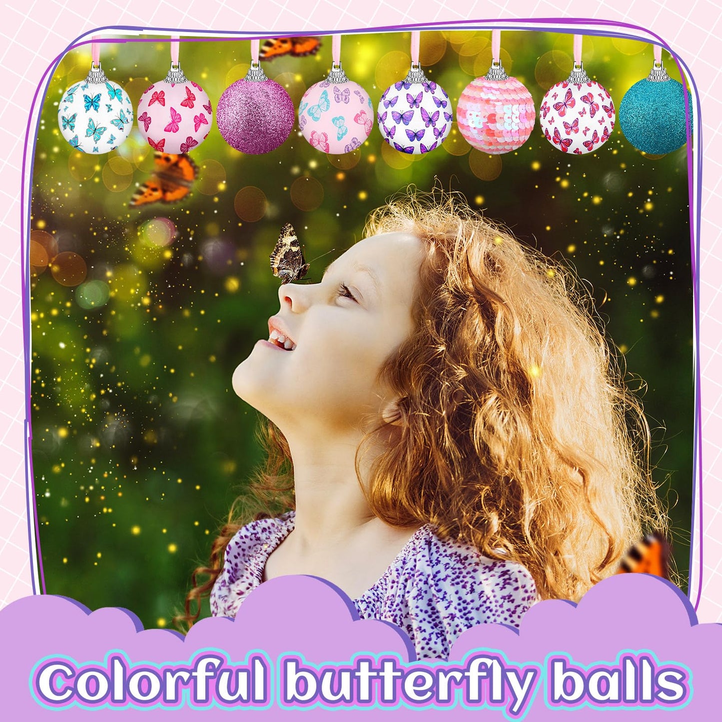 Zeyune 16 Pcs 1.97 Inch Spring Tree Ornaments Summer Butterfly Decorations for Small Tree Hanging Seasonal Holiday Balls Ornaments