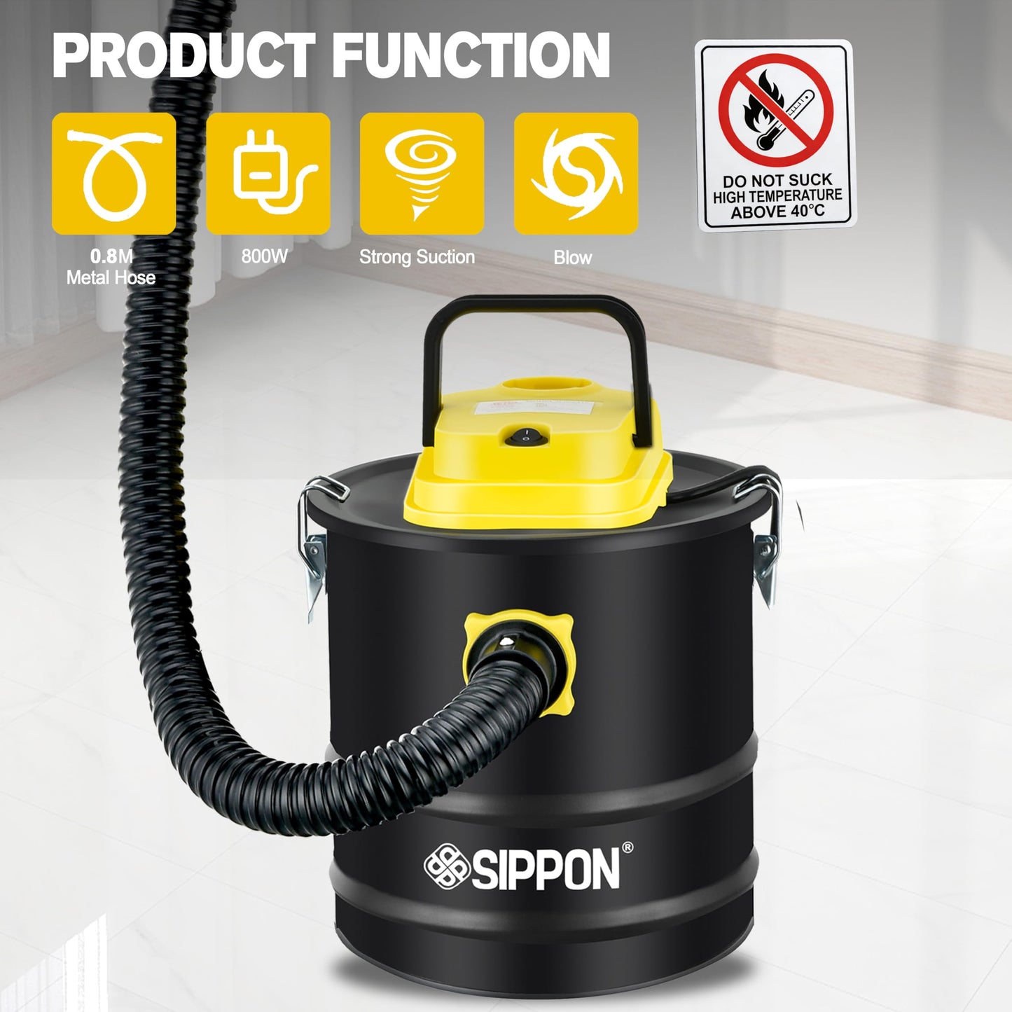 SIPPON Ash Vacuum Cleaner, Pellet Stove Vacuum Cleaner with Wheeled Base & Blower Function, 800W Powerful Suction 2.6 Gallon All-in-One Ash Vacuum for Fireplaces, Pellet Stoves