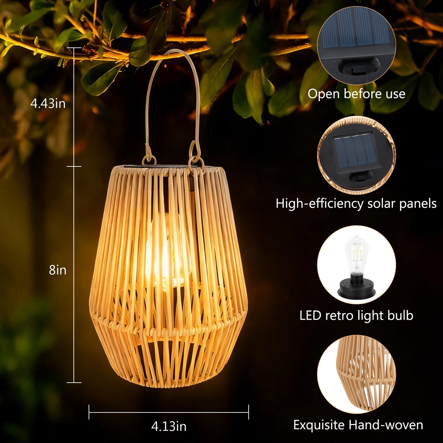 Solar Lanterns Outdoor Waterproof, Hanging Solar Lanterns Outdoor Gifts for Women Mom Grandma LED Garden Decor for Yard, Patio, Backyard, Porch, Trees, Lawn, Pathway (2 Pack)