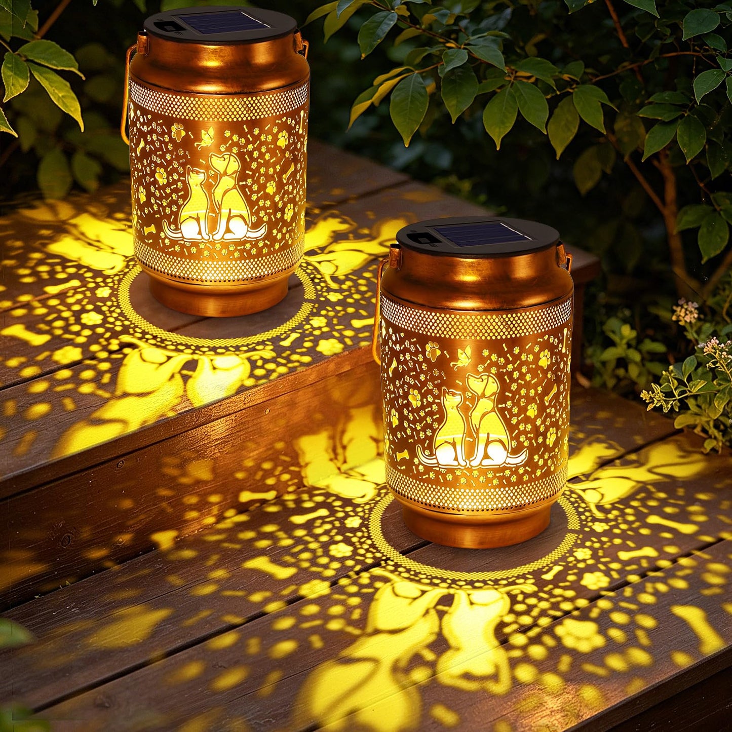 2 Pack Dog Solar Lanterns Outdoor Waterproof Garden Decor, Dog Gifts for Mothers Day Women Mom Grandma Birthday, Metal Hanging Solar Lights for Outside Yard Patio Pathway Backyard Porch