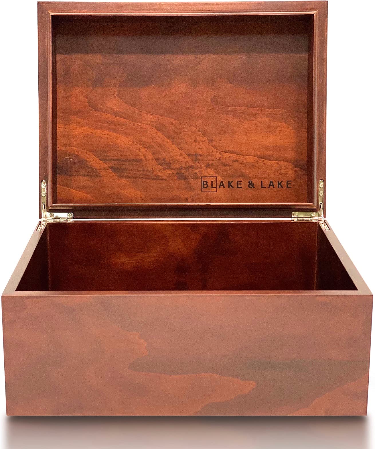 Blake & Lake Large Box with Hinged Lid - Wood Storage Box with Lid - Wooden Keepsake Decorative boxes with lids (Dark Oak)