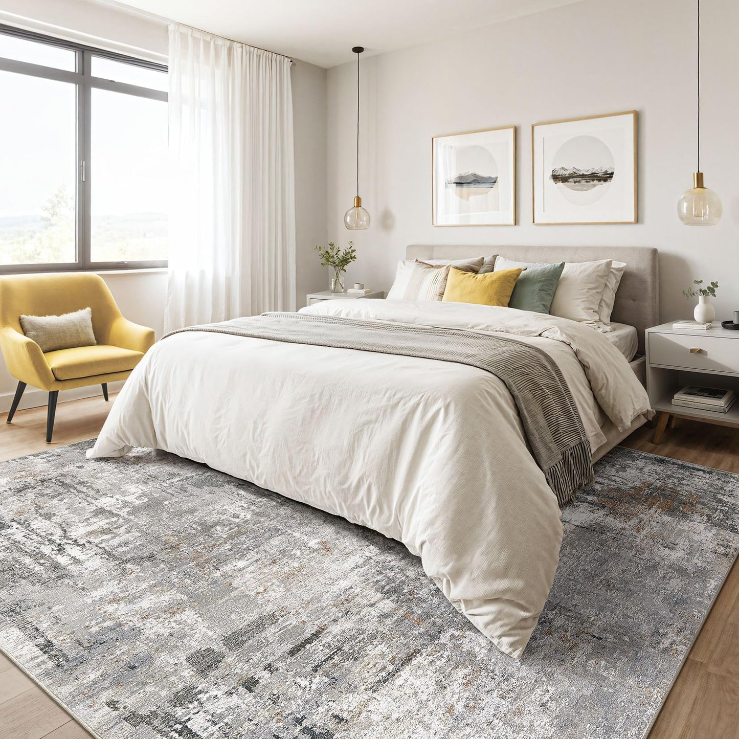 LOONGRUG 9x12 Area Rug Living Room: Washable Large Abstract Soft Stain Resistant Indoor Floor Rugs Non Slip Accent Carpet for Bedroom Nursery Playroom Office Dining Room Dorm Home House- Gray Rust