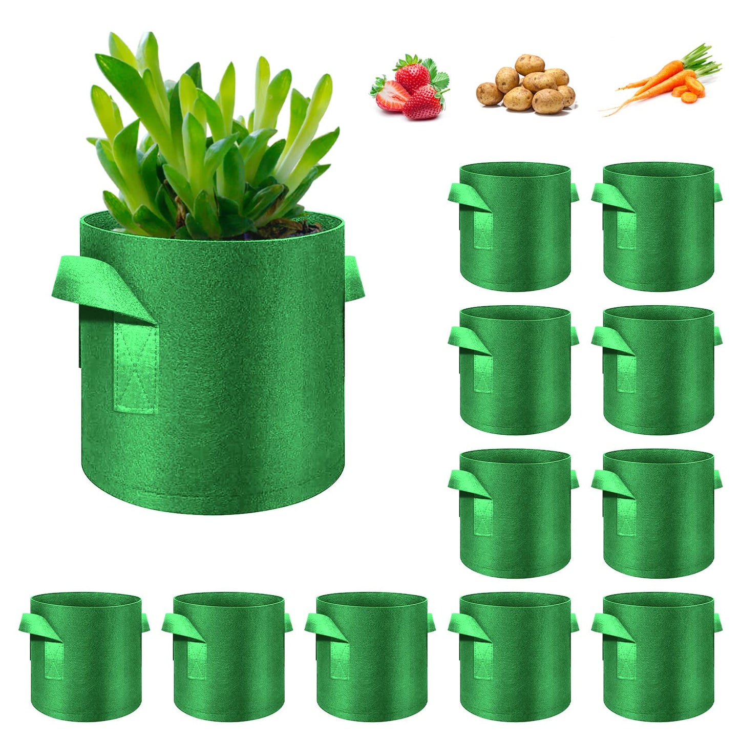WHATWEARS 12-Pack 15 Gallon Plant Grow Bags, Thickened Nonwoven Fabric Pots with Handles, Vegetable Planter Bags Containers, Cloth Planters for Garden Vegetable/Flower/Plant/Fruits Outdoor (Green)