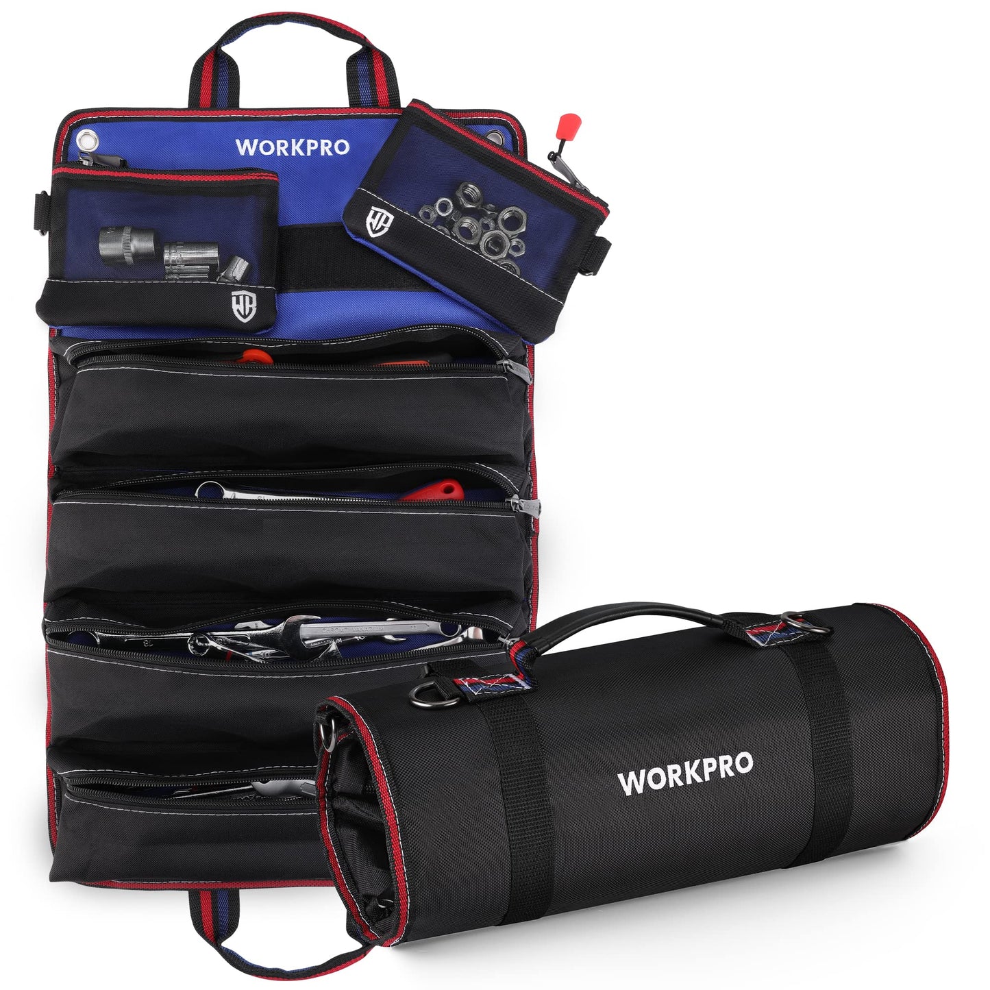 WORKPRO Roll Up Tool Bag, Tool Roll Up Bag with Detachable Tool Pouches, Heavy Duty Tool Bag Organizer with 6 Pockets, Tool Organizer for Mechanic, Electrician, Plumber and Carpenter