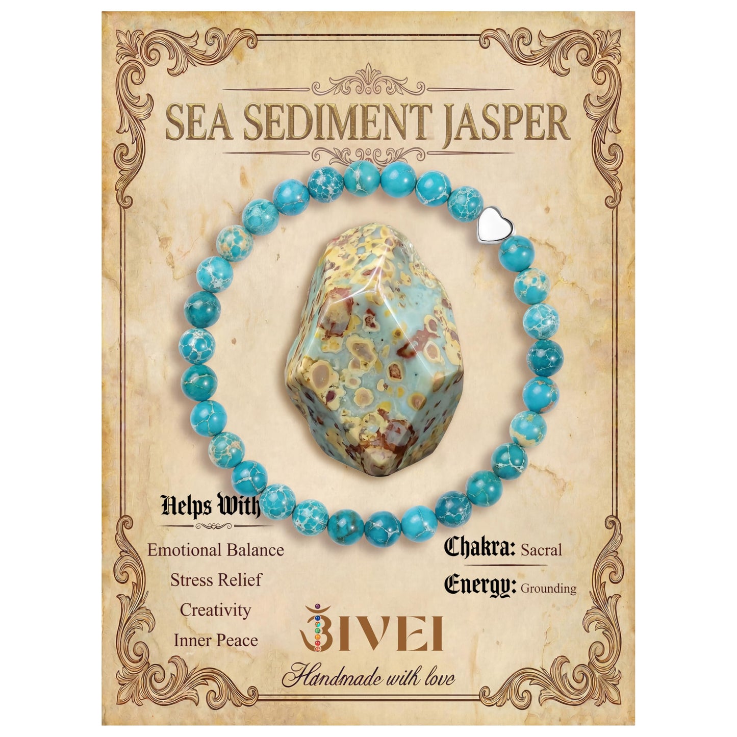 Bivei 6mm Sea Sediment Jasper Crystal Stretch Bracelets for Women, Handmade Natural Stone Beaded Bracelet, Yoga Protection Jewelry Gift