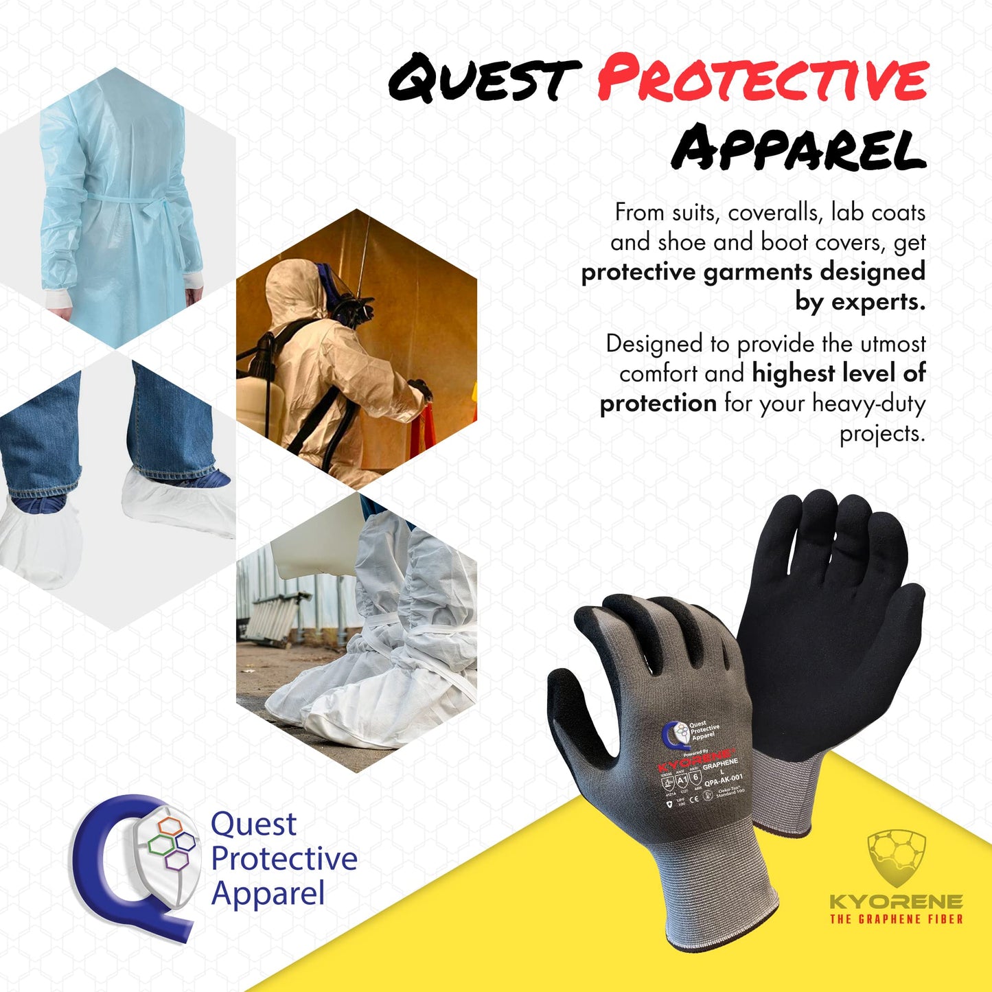 Quest Protective Apparel Cut Resistant Work Gloves (ANSI A1) – Lightweight Graphene Gloves for Gardening, DIY, Mechanical & General Handling – Breathable Grip Gloves for Men & Women – Large, Pack of 1