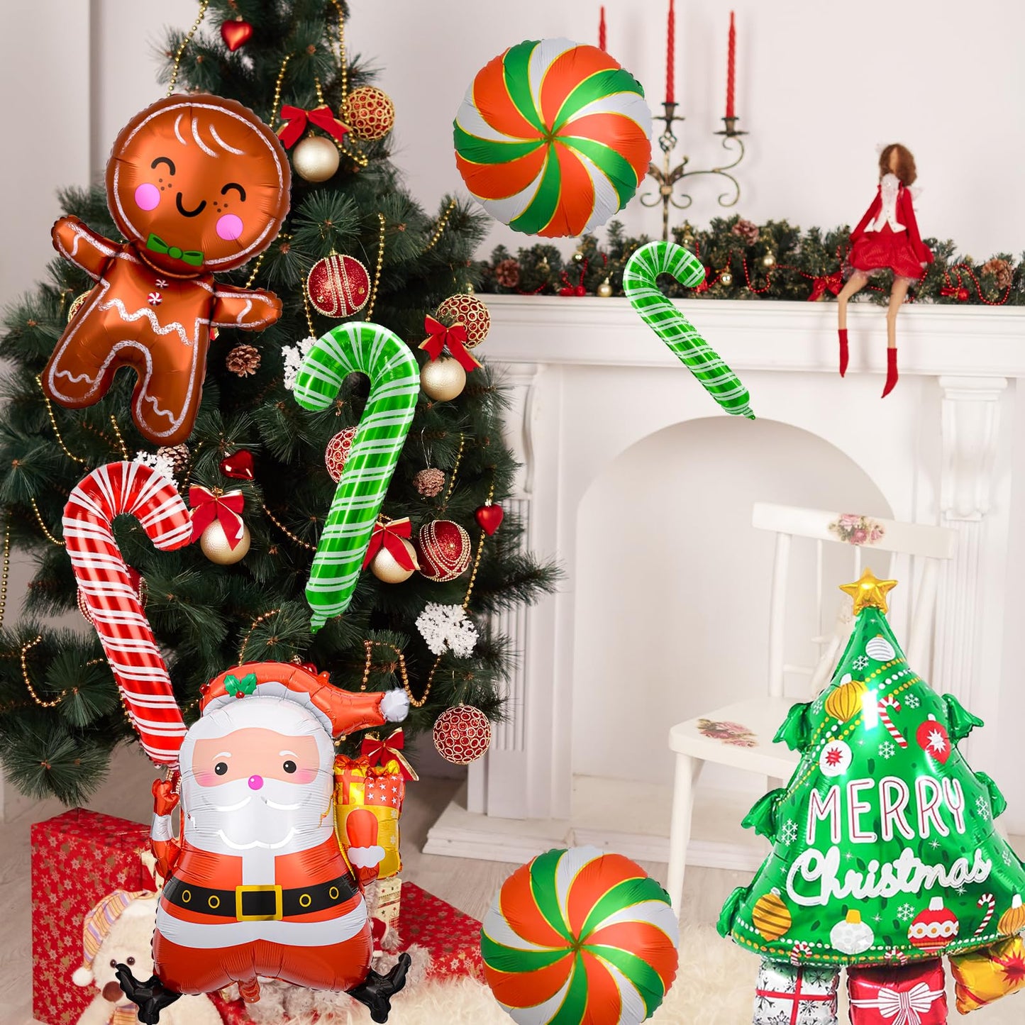 Gingerbread Man & Santa Foil Party Balloons, Merry Christmas Balloons, Christmas Balloons for New Year Eve Holiday Festival Birthday Party Decorations (Santa & Gingerbread)