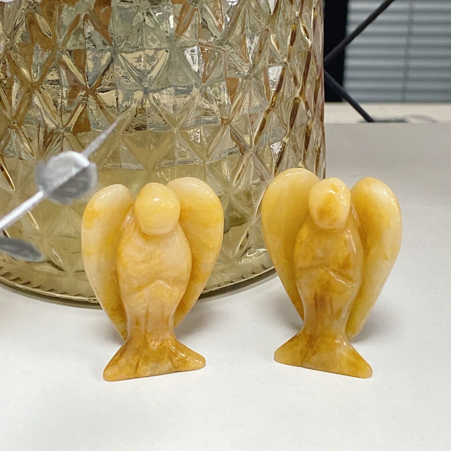 YATOJUZI 2" Yellow Jade Angel Decor Crystals Polished Natural Stone Sculpture Statue Home Room Office Desk Decoration Guardian Hand Carved Cute Figurines Energy Reiki Gifts for Women Men