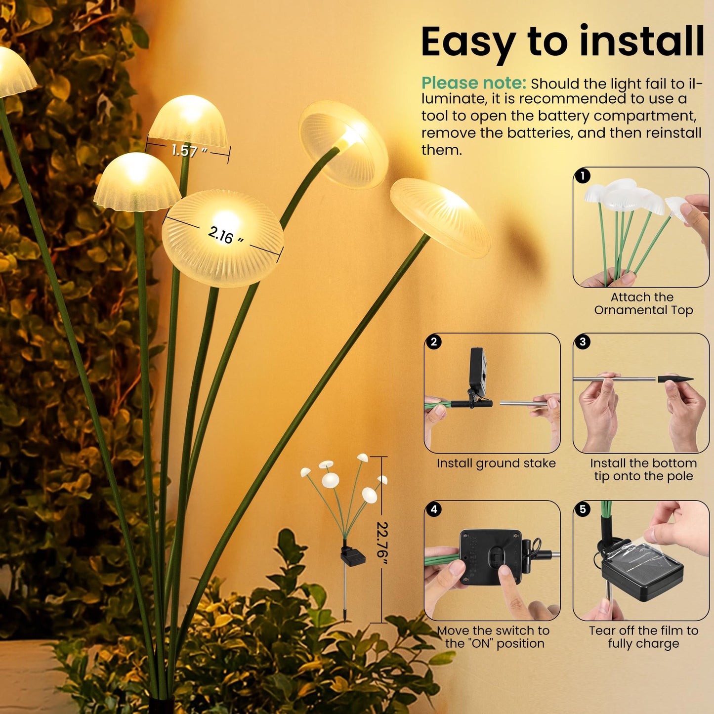 SUNCKET Solar Garden Lights, 2pack Solar Fairy Lights for Outside, Swaying Mushroom Lights Outdoor Decorative, Waterproof Light Decor for Yard,Lawn,Patio,Pathway Decoration(Warm White)