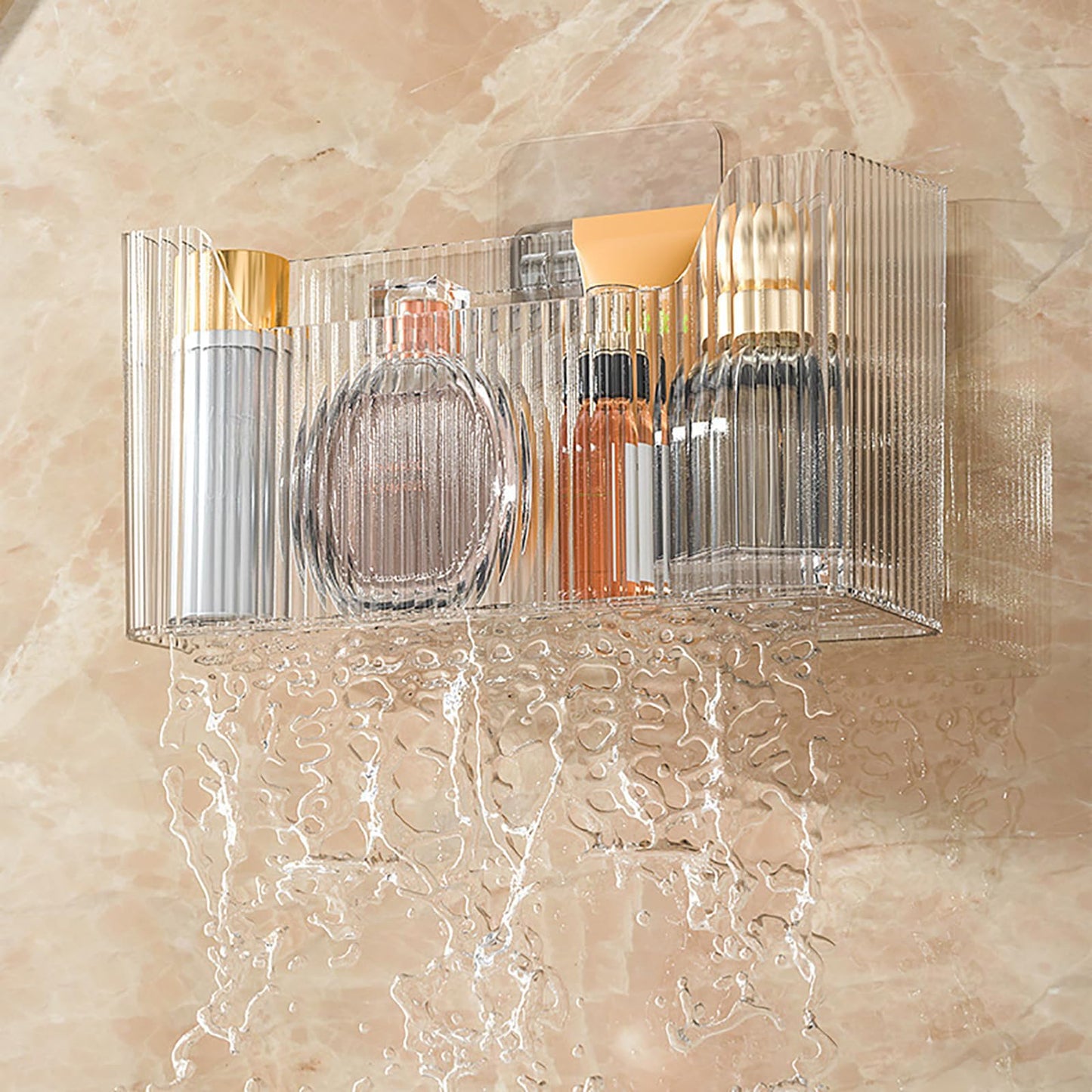 Acrylic Wall Mounted Storage Racks,2Pcs Storage Box Shower Basket, Transparent Plastic Makeup Box Stackable Storage Basket for Kitchen Bathroom Cabinet Pantry and Office, with 2 Back Stickers