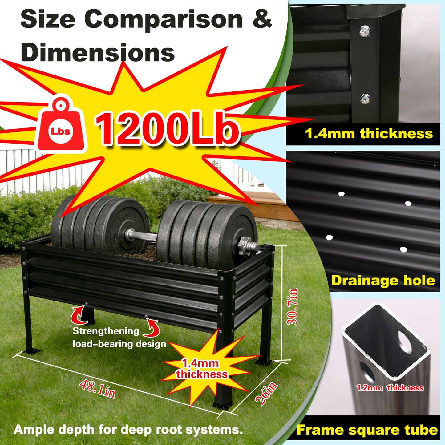 Yardbliss Large Galvanized Raised Garden Bed Outdoor with Legs, Load Capacity 1200LB, 48x26x30in Raised Garden Bed, for Backyard/Patio/Balcony/Gardening/Vegetables Flowers, Black