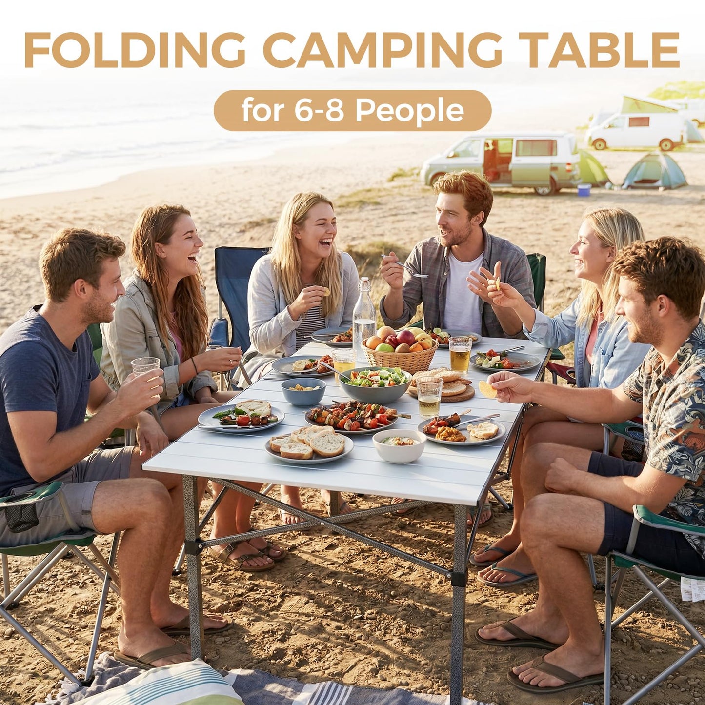 KingCamp Aluminum Camping Table Foldable, Large 53.5" Roll Up Camp Table Folding Seamless Tabletop Heavy Duty Duck Hunting Camping Tables Metal Portable Outdoor Collapsible for RV BBQ Picnic Hunting