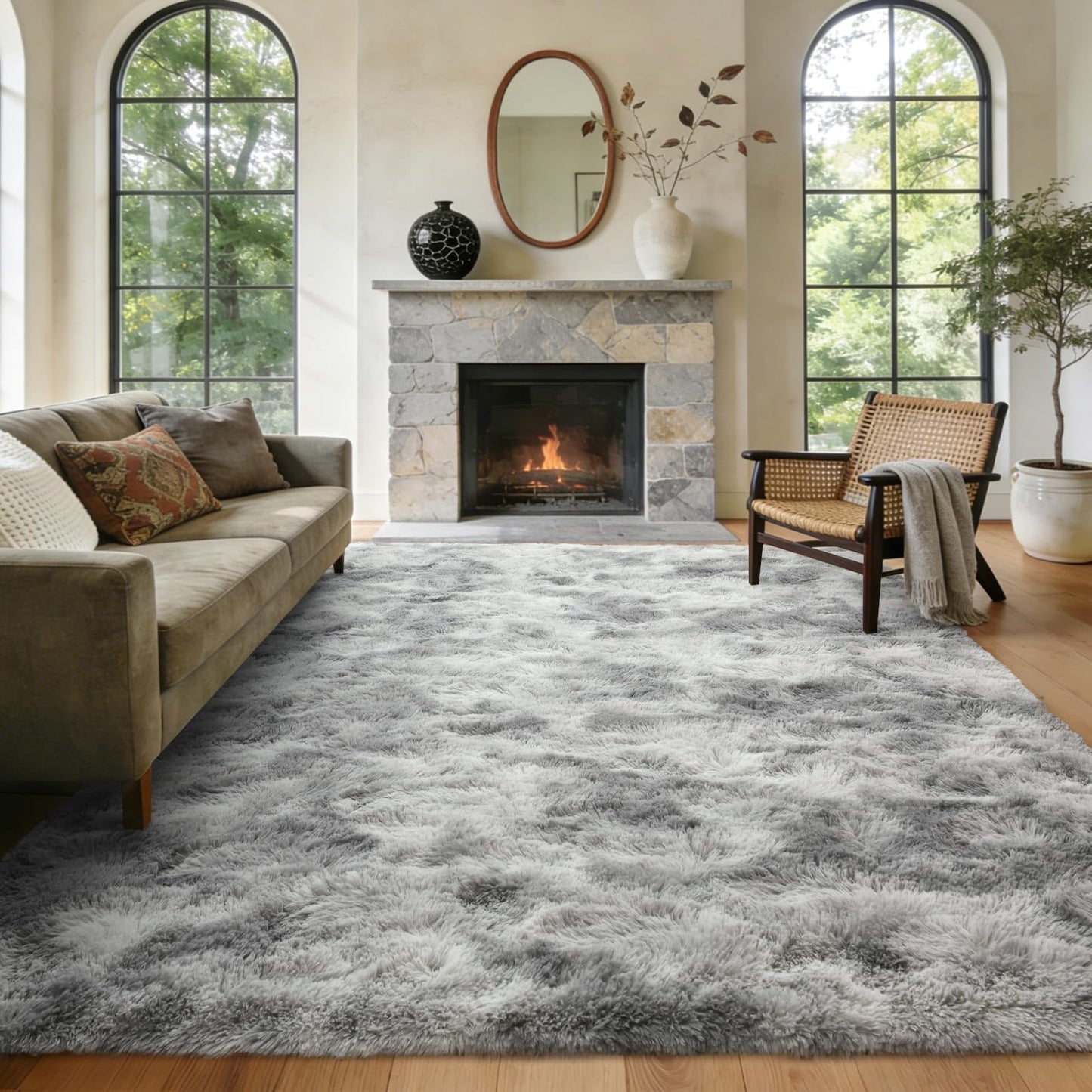 LòutiRoot Home 5x8 ft Rug for Living Room Fluffy Grey White Shag Rug Non-Slip Area Rugs Carpet for Bedroom Nursery Kids PlayRoom Dorm Office Indoor Modern Plush Carpets