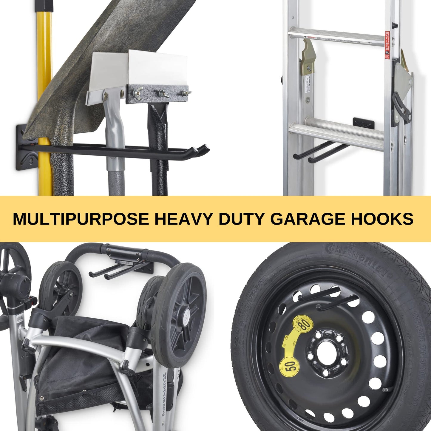 ALWORG Heavy Duty Utility Hooks Bundle - Ladder Hanger for Garage Wall - Versatile Tool Holder to Maximize Space in Yard, Shed. Hang Wheelbarrow Folding Chair and More Organize Chairs, Brooms, Tire