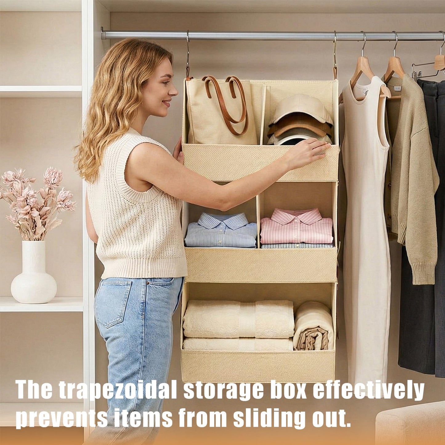 WHEEXIAG Hanging Closet Organizer, Closet Organizers and Storage, Hanging Closet Organizer Extra Large - Fabric Closet Hanging Organizer for Home, Dorm, Rv,Handbags, Underwear, Sock. Beige - 1 Pack