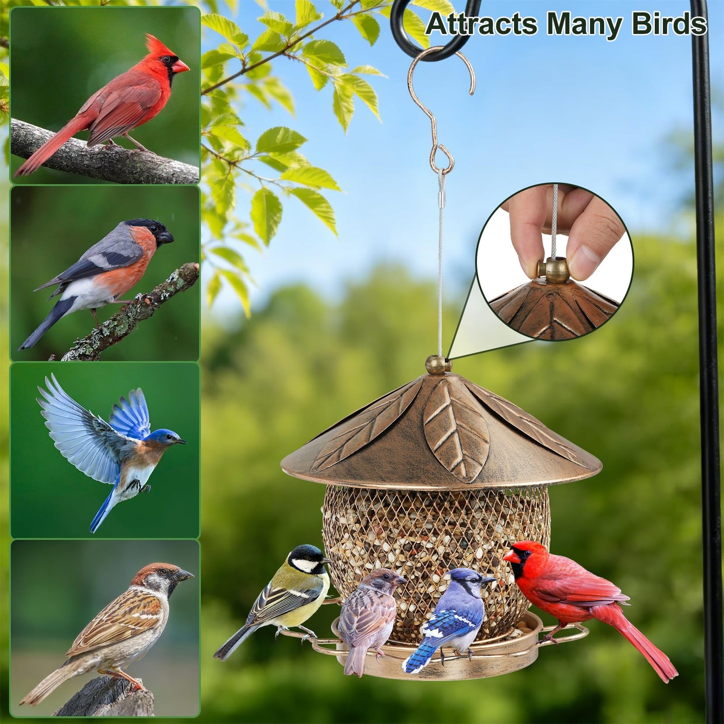 MYITYARD Bird Feeder for Outdoors Hanging, Heavy Duty Metal Wild Bird Feeders, 3 lbs Seed Feeder for Outside Garden Yard Decor, Attracting Cardinals Bluebird