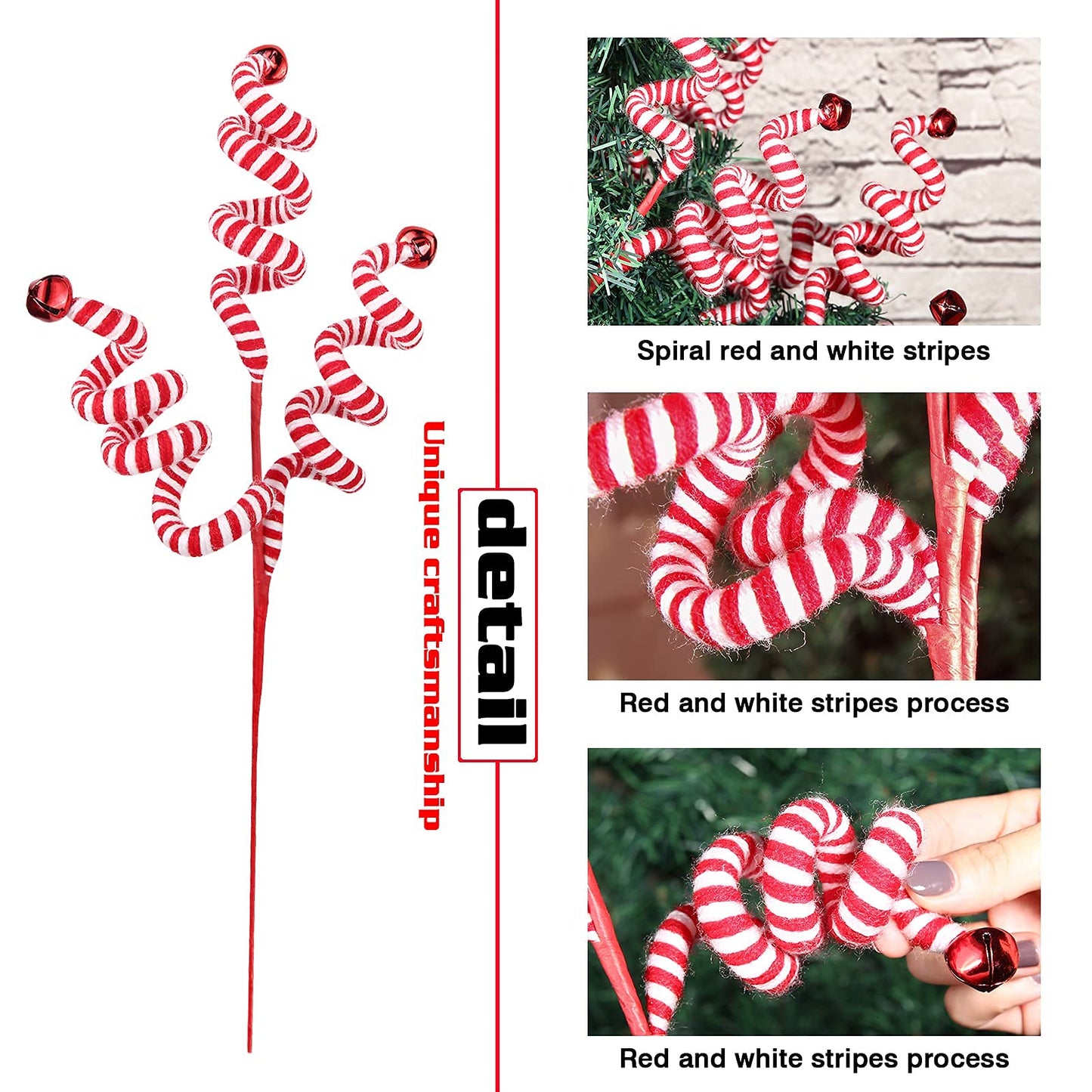 ZHANYIGY 4PC Set Red/White Christmas Tree Decoration Woolen Bells Curly Pick, Christmas Ornaments Home Office Party