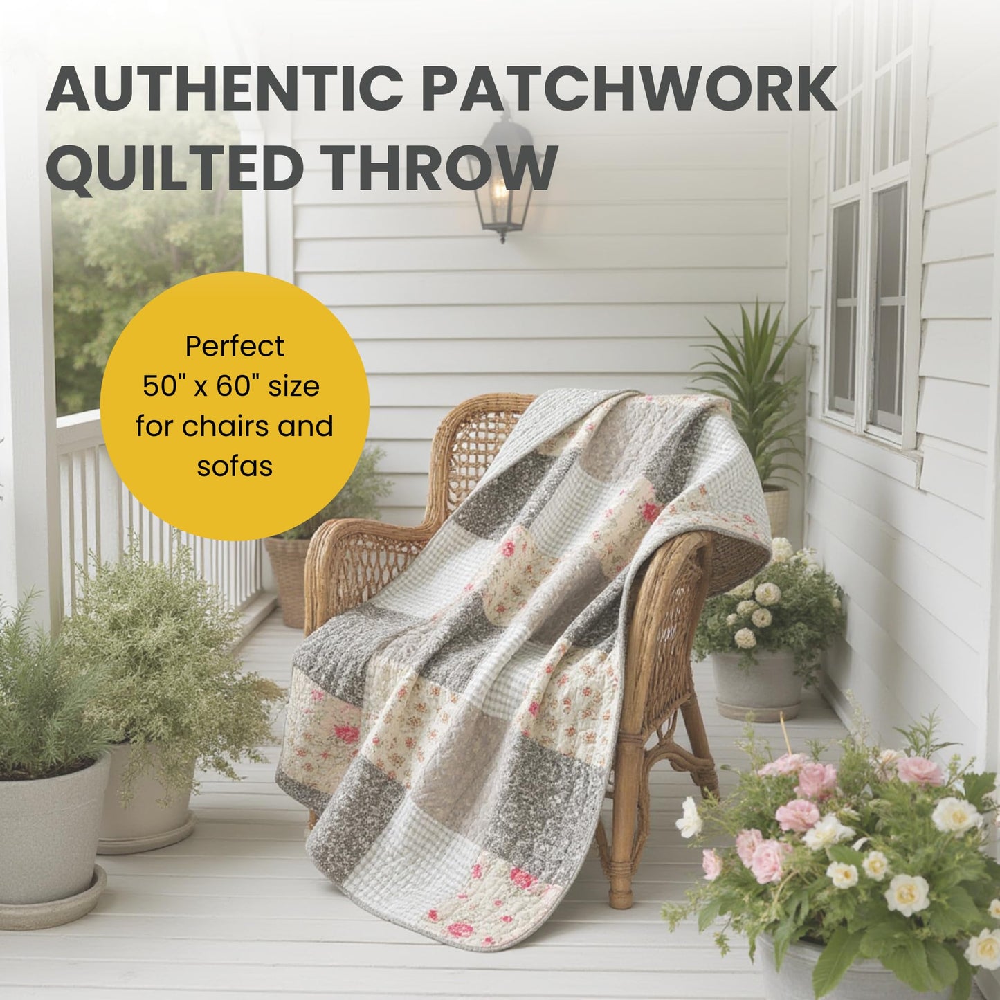 SLPR Cotton Quilted Throw Blanket, 50" x 60" Floral Farmhouse Patchwork Quilt, Shabby Chic Patchwork Throw Lap Quilt for Couch, Walk in The Cotswolds