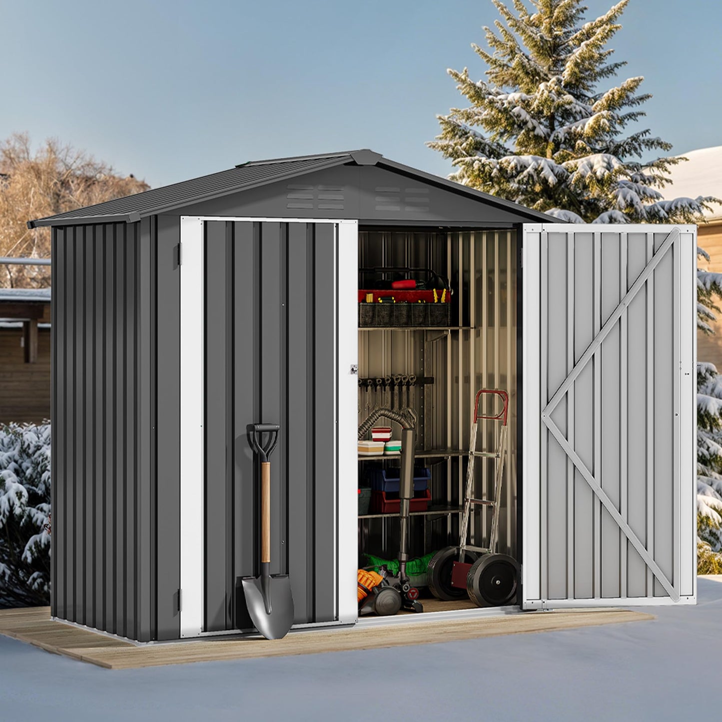DWVO 6x4ft Outdoor Storage Shed, Weatherproof Tool Shed w/Locking Entry & Ventilation for Grass Cutter, Bike, Equipment, Courtyard, Garden (Dark Gray)