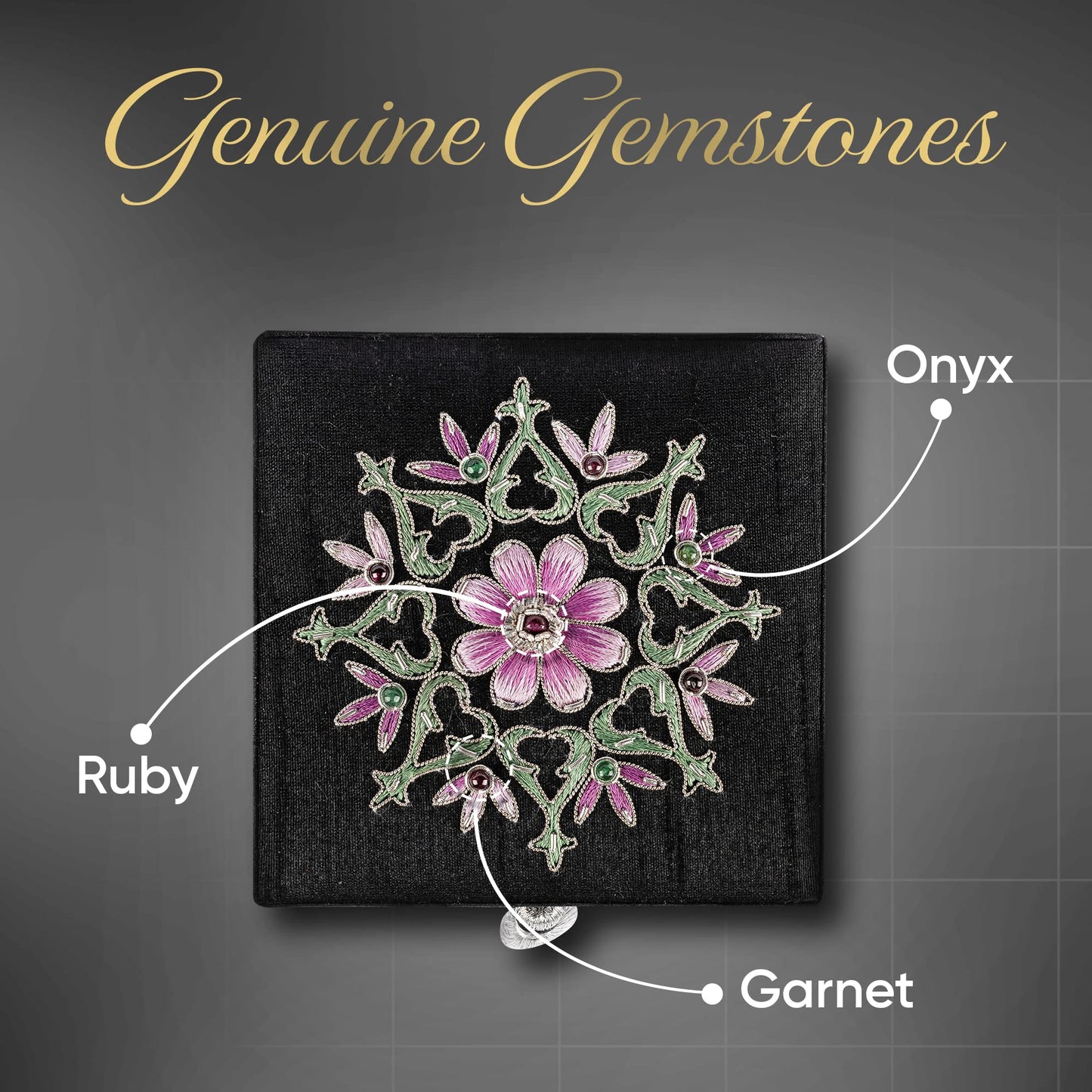 BoutiqueByMaryam Handmade Embroidered Jewelry Storage Box with Ruby Gemstone, Small Decorative Keepsake Box, Trinket Box, Memento Box, Gift Presentation Box, Home Décor Accent