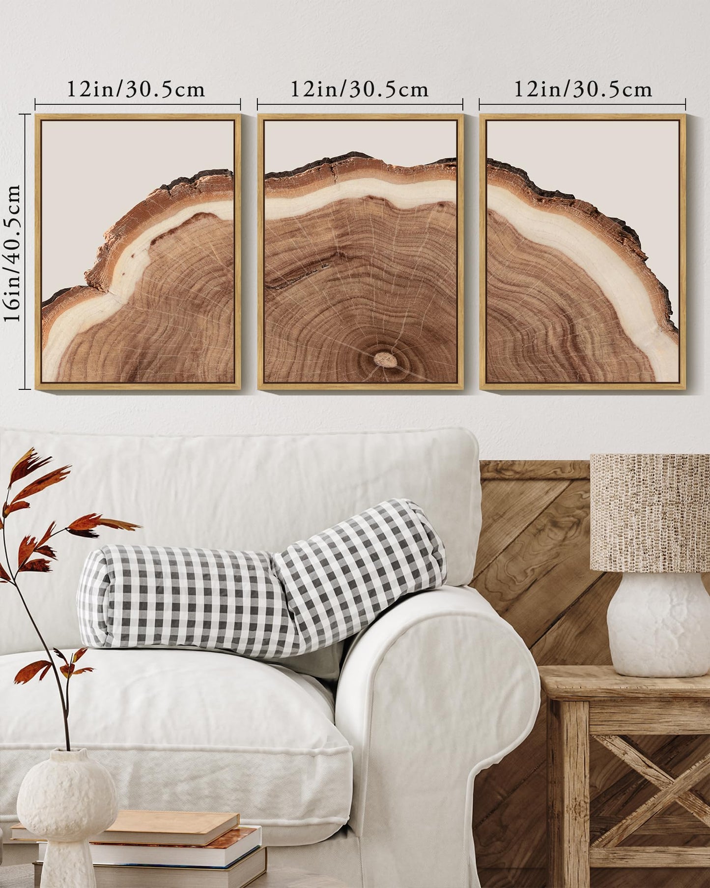 KUVIOKE Framed Tree Rings Wood Wall Art Modern Retro Beige Wood Stump Wall Decor Nature Rustic Artwork for Farmhouse Living Room Bedroom Decor 12x16in (Natural Framed)