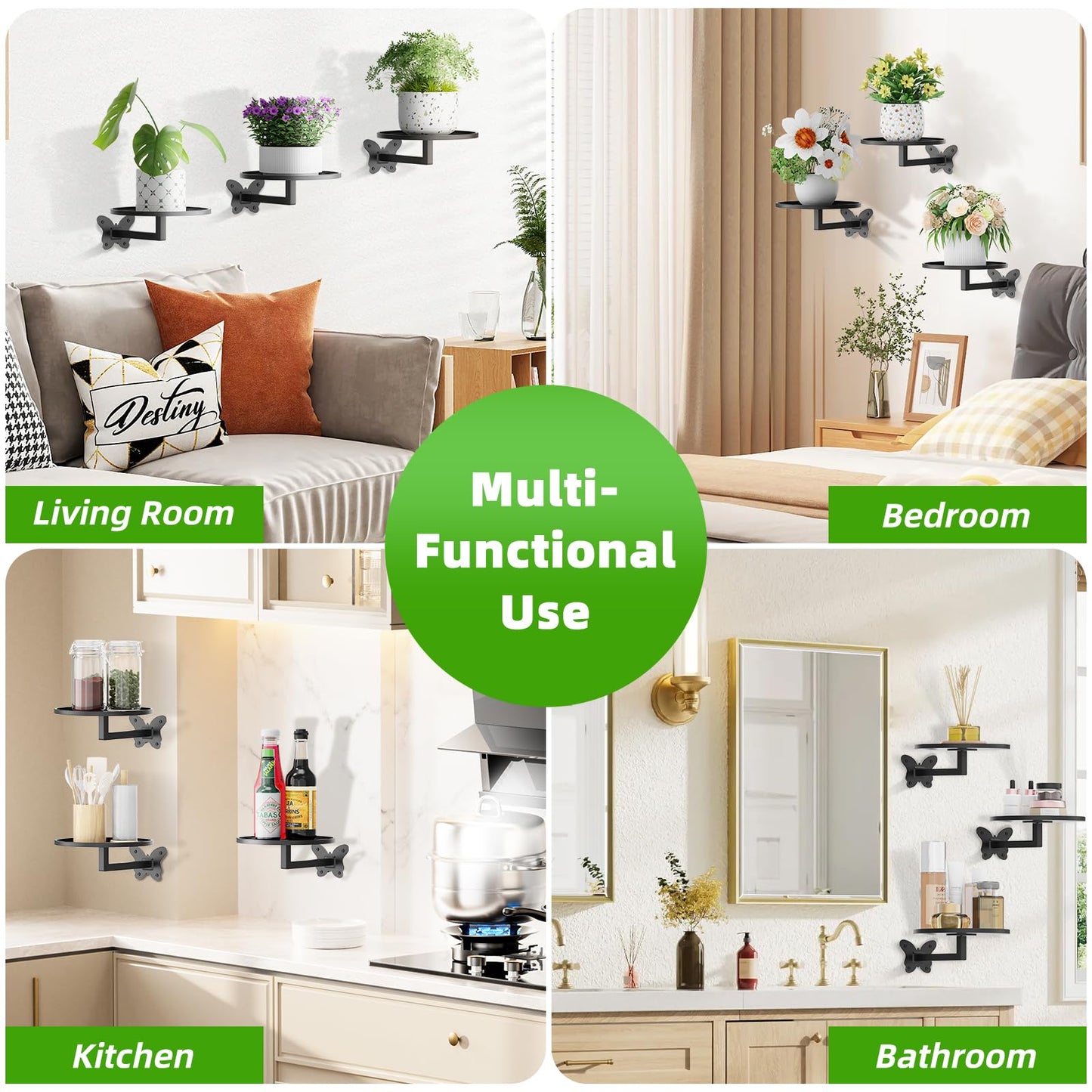 Wall Mounted Plant Holder - Butterfly Metal Hanging Shelf for Indoor Plants Succulents Flowers Decor Sturdy Wall-Mounted Storage for Bedroom Living Room Bathroom Space-Saving Home Organizer 3-Pack