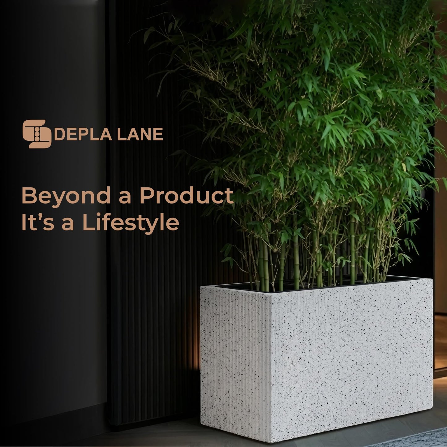 DEPLA LANE Trevano Fiberstone Rectangular Planter (26" L x 9.8" W x 15.7" H) Ribbed Finish, Removable Inner Pots, Lightweight, Durable, UV Resistant, Modern Indoor Outdoor Plant Pot (M, Ribbed White)