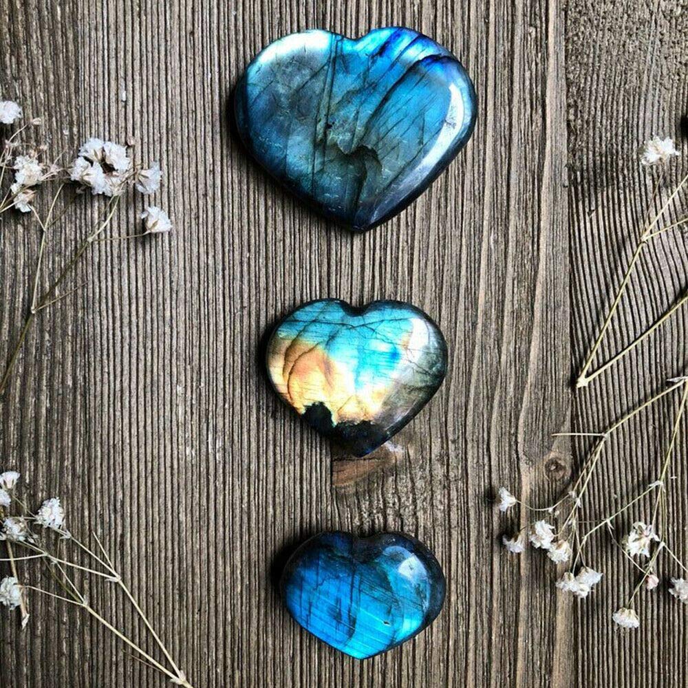 Wixine 1Pcs 40-45mm Crystal Heart Moonstone Polished Labradorite Stone Healing Energy Reiki